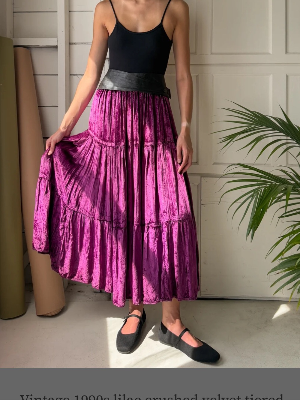 • Vintage Peripherals Crushed Velvet Whimsigoth Tiered Maxi Skirt Purple M/L